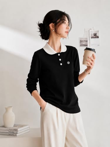 Image of Women's Polo T-Shirt | Long Sleeve Casual T-Shirt | Soft Comfortable Korean Style Trendy Top for Women