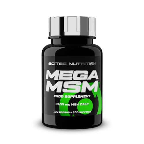 Scitec Nutrition Mega MSM | Metilsulfonilmetano que contiene cápsulas Suplemento Alimenticio | 2400 mg MSM por día | Paquete de 33 dosis, 100 Cápsulas
