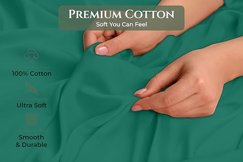 Image of Royale Linens 100% Cotton Pillow Cases Queen Size Set of 2 - Percale Pillowcase - Green Pillow cases Super Soft Cooling & Breathable Hotel Cotton Pillowcases, Fit Queen Pillows (20 inchx30 inch, Hunter Green)
