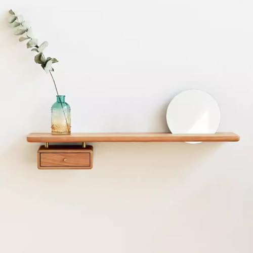 Estante de almacenamiento flotante de madera de cerezo con cajón, estante de exhibición montado en la pared para dormitorio y sala de estar, elegantes estantes de madera para decoración del hogar