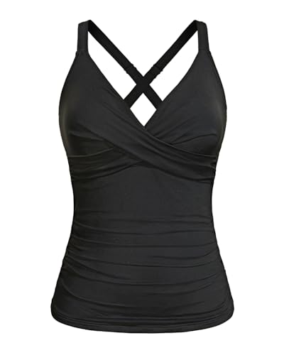 Image of Women Underwire Tankini Top Only - Twist Front V Neck Bathing Suit Swim Top Tummy Control Cross Swimsuit 2026