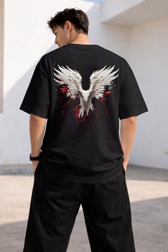 Image of fanideaz Mens Oversized Printed Half Sleeve Branded Cotton T-Shirt for Mens || Back Printed t Shirts for Men || Oversized t Shirts for Men