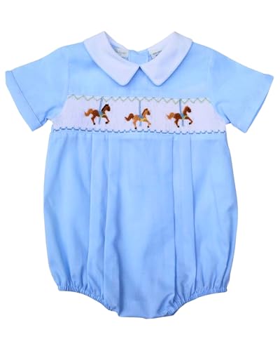 Image of Carriage Boutique Baby Boys Hand Smocked Classic Creeper - Carousel
