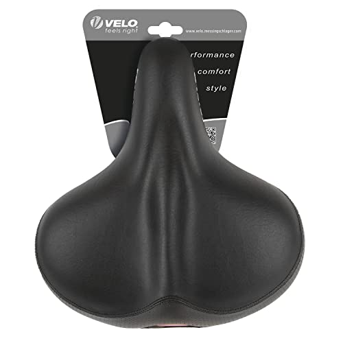 VELO Safety Saddle, Bicycle Saddle, Touring Saddle, Shock-Absorbing elastomer Suspension, O-Zone Base Cut, Abrasion Protection, 265 x 240 mm, Black