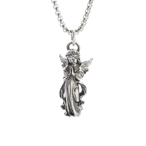 LAMGUL Accesorios para niñas Collar de ángel para niñas, Plata de Ley 925, Colgante Retro de ala de ángel guardián, Collar clásico de niña Rezando, Regalo de joyería con dijes para Hombres y Mujeres,