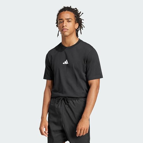 adidas Men's Essentials SMALL Logo Single Jersey Tee, Black/White, L