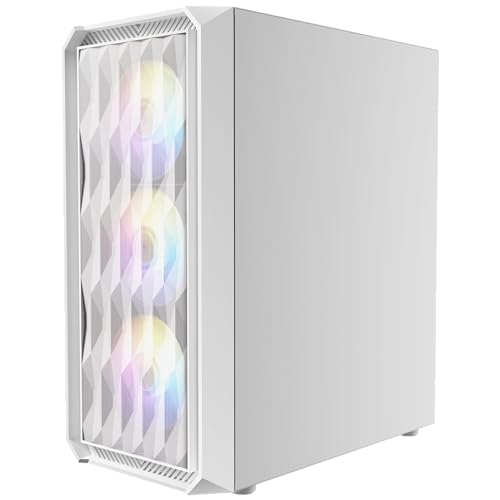 Image of Antec NX292 Elite White ATX Mid-Tower Case, Tempered Glass Side Panel, Full Side View, Pre-Installed 3 x 120mm Fixed RGB in Front 1x 1 x 120mm Fixed RGB in Rear