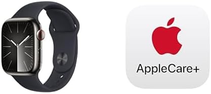 Apple Watch Series 9 [GPS + Cellular 41mm] Smartwatch with Graphite Stainless Steel Case with Midnight Sport Band S/M. Fitness Tracker, ECG Apps, Always-On Retina Display with AppleCare+ (2 Years)