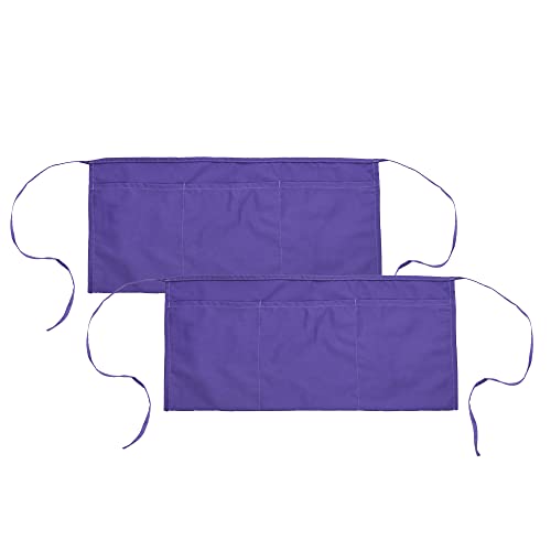 DALIX Waist Aprons Commercial Restaurant Home Bib Spun Poly Cotton Kitchen (3 Pockets) (2, Purple)
