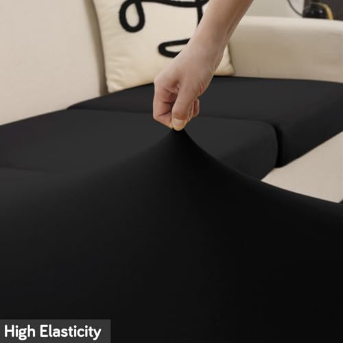 Image of HOKIPO 100% Waterproof Stretchable Elastic 140gsm Sofa Cushion Seat Cover, 2-Piece Seat Cushion Cover, Black (AR-5352-BLK*2)