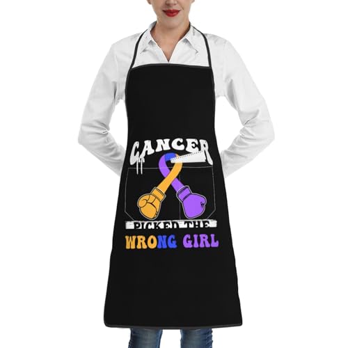 nopicsn Cancer Picked The Wrong Girl Bladder Cancer Apron for cooking with Pockets Women Men Kitchen Chef Funny Aprons