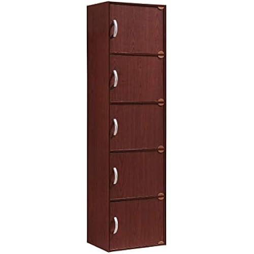 Hodedah 5-Shelf, 5-Door Bookcase in Mahogany