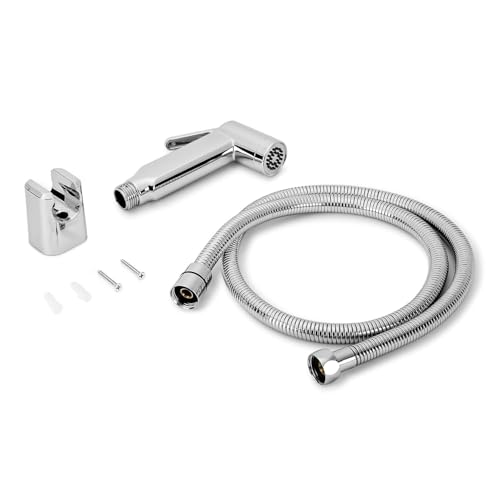Image of Orvos Health Faucet, Touch Clean nozzles, ABS Outer Body with Brass pin, with 1 to 1.2 Meter extendable SS 304 Shower Hose and wall Hook, Jet Spray for high end Luxury Toilets