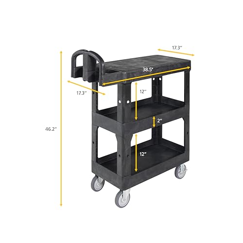Image of Rubbermaid Commercial BRUTE Heavy Duty 3-Shelf Utility /Service Cart, Small, Flat Shelves, Ergonomic Handle, 600 lbs. Capacity, for Retail Stores /Garage /Cleaning /Maintenance