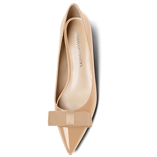 MODENCOCO Women's Bow Slip On Patent Pointed Toe Chunky Low Heel Pumps Cute Office Work Dress Shoes 1.5 Inch3