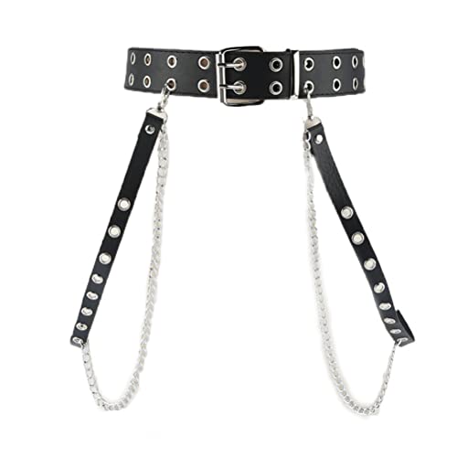 HeiBai Xiong Punk Goth Belts Rock Leather Waist Chain Belt For Women