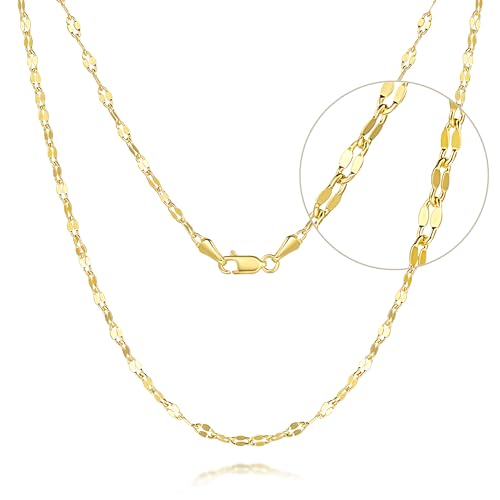 14K Gold Chain for Women Men 14K Gold Necklace for Women Non Tarnish Lips Thin Golden Chains Necklace Double-Sided Design Dainty Golden Necklaces for Womens Trendy 16-24IN 2.4MM