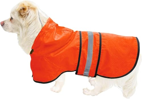 犬用レインコート 防水 反射スリッカー - 軽量 通気性 フード付き ポンチョ レインコート ジャケット 調節可能なベリーストラップとリーシュホール付き 小型 中 大型犬用(オレンジ、XS)の商品画像（Amazon）