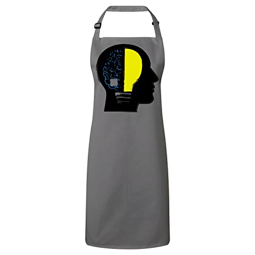 Tablier cuisine gris design cerveau en ampoule imprimé premium