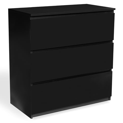 IDMarket - Kommode mit 3 Schubladen TOMI 78 cm Holz schwarz