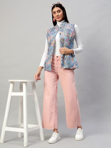 Image of Ravaiyaa - Attitude is everything Women's Floral Printed Reversible Quilted Jacket Coat Blazer Jacket Sleeve Less Waistcoat
