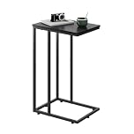 WLIVE C-Shaped Side Table, Slim Bedside Table for Small Spaces, Sofa Side Table with Metal Frame, Small Table with Open Storage for Living Room, Bedroom, Embossed Black