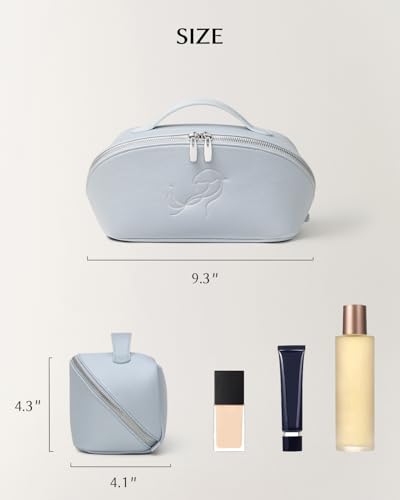 Image of EACHY Travel Makeup Bag, Large Capacity Cosmetic Bag for Women, Waterproof PU Leather, Flat Open Portable Toiletry Bag for Skincare, Brushes & Travel Essentials