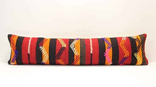 Kilimwarehouse King Size Kilim Pillow Cover 12x47 inch Handmade Lumbar Oriental Kilim Pillow Bedding Oblong Cushion Cover Huge Twin Extra Long Pillow