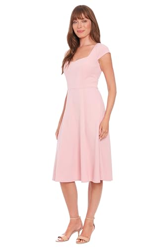 Image of London Times Women's Women's Sweetheart Neckline Empire Waist Fit and Flare - Special Occasion Scuba Crepe Midi Cocktail Dress