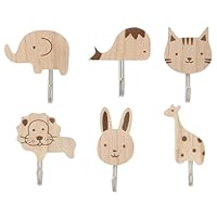 PSFXBM 6 Packs Wooden Coat Hooks, Animal Wall Hooks,Cute Animal Coat Hook, Animal Theme Decorations,Animal Theme Decorations Whale Cat Lion Rabbit Giraffe Elephant Shapes-Nursery, Bedroom Decor