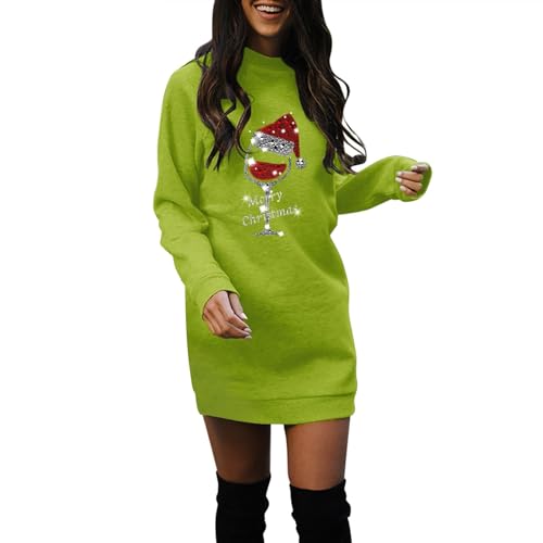 Weihnachtskleider für Damen, Übergröße, langärmelig, bedruckt, lässig, Maxikleid, Vintage, Rundhalsausschnitt, bedruckt, Swing, A-Linie, Party,...