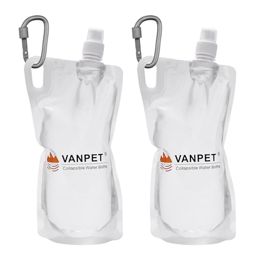 VANPET 1L Hiking Collapsible Water Bottles, 33OZ BPA-Free Plastic Flasks, Reusable Drink Bags,...