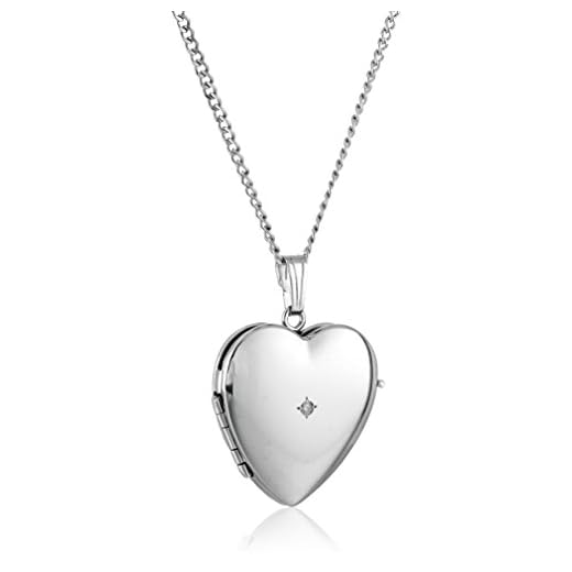 Amazon Collection Sterling Silver Diamond-Accented Four-Picture Heart Locket Necklace, 18"