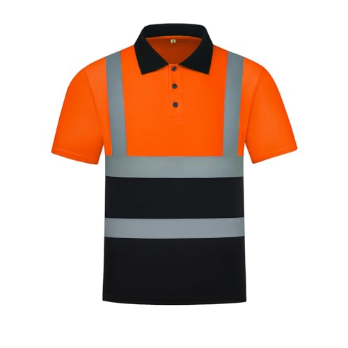 HYCOPROT Polo de Trabajo de Alta Visibilidad Camiseta de Seguridad Manga Corta Reflectante Transpirable Camisas de Ligera Polos EN ISO 20471 Clase 2