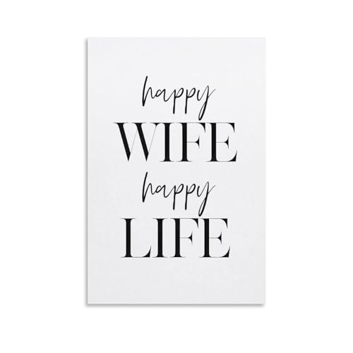 Happy Wife Happy Life, decorazione artistica da parete con citazione, decorazione per la casa, per bagno, camera da letto, poster per bar, pub, club e caffetterie, 20 x 30 cm