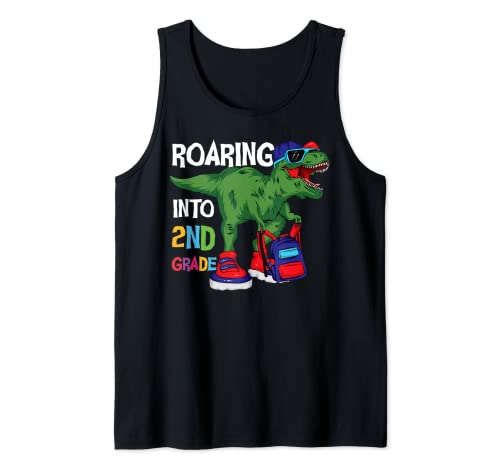 ROARING INTO 2ND GRADE TRex Dino Teachers Kids Student Tank Top