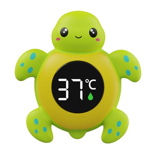 Baby Bath Thermometer Baby Safety, Digital 2-in-1 Room & Bath Water Thermometer with 3-Color Backlight & Temperature Warning, Floating Turtle Design for Infant Toddler, Auto On/Off