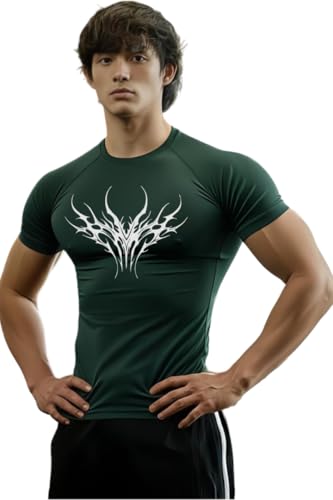 Image of Men Polyster Lycra Printed Half Sleeves Compression T-Shirt for Gym