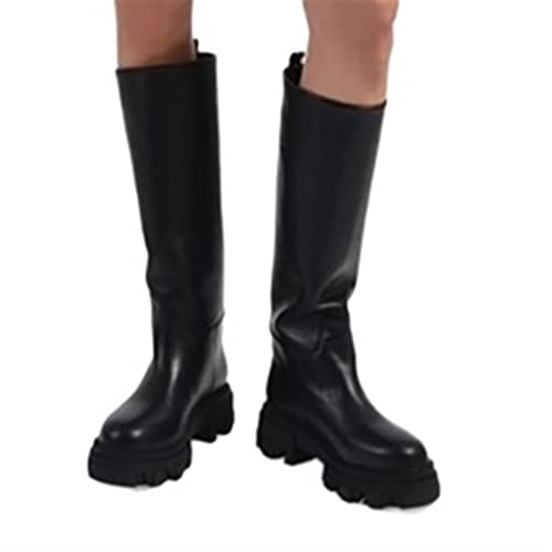 Bottes au genou en cuir véritable blanc à talon épais pour femme