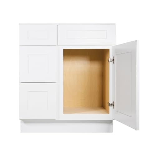 Image of Furinno Shaker Drawers Left Bath Vanity Cabinet Without Top, Ready to Assemble, 21 D x 30 W x 34.5 H, White