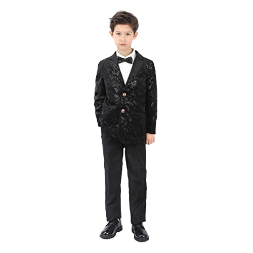 Boys Suit Formal Tuexdo Golden Jacquard Slim Fit 2 Pieces Suit Set Jacket Pants For Wedding Prom Party #TOP5
