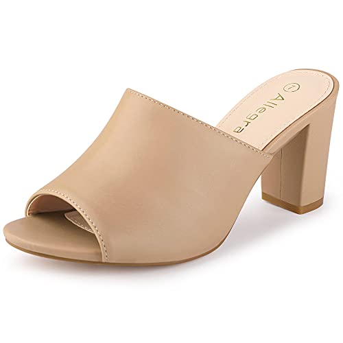 Allegra K Allegra K Women's Slip on Block Heel Nude Slide Sandals - 7 M US