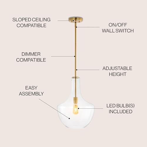 JONATHAN Y JYL6401C Watts 13.25" 1-Light Mid-Century Modern Iron/Glass LED Pendant Contemporary, Coastal, Vintage Bedroom Living Room, Brass Gold/Clear - Image 3