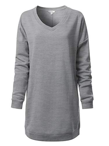 Design by Olivia Women's Casual Oversized Loose Fit V-Neck Fleece Pullover Sweatshirts Tunic Fall Outfits S~3X