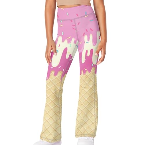 Ice Cream Girls High Waisted Flare Leggings Crossover Cute Wide Leg Full Length Yoga Pants4
