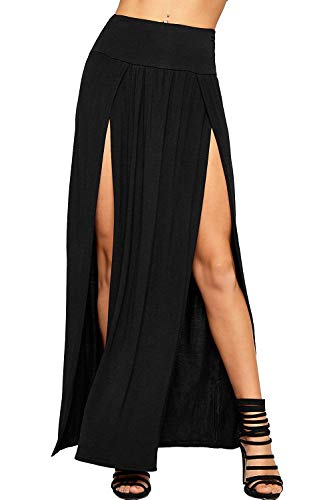 OgLuxe Womens Double Split Maxi Long Skirt Ladies Plain Basic Two Side Slit 4-222
