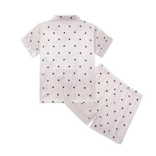 Boy Girl Satin Summer 𝐏ajamas Sets Button 2 Piece Silk Sl𝐞epwear Short Sleeve Shorts Loung𝐞wear Cute 𝐏js for Kids3