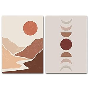 Abstracte Boho Canvas Muur Art Set van 2 Esthetische Foto’s voor Muur Zon Maan Fasen Posters en Prints voor Woonkamer…