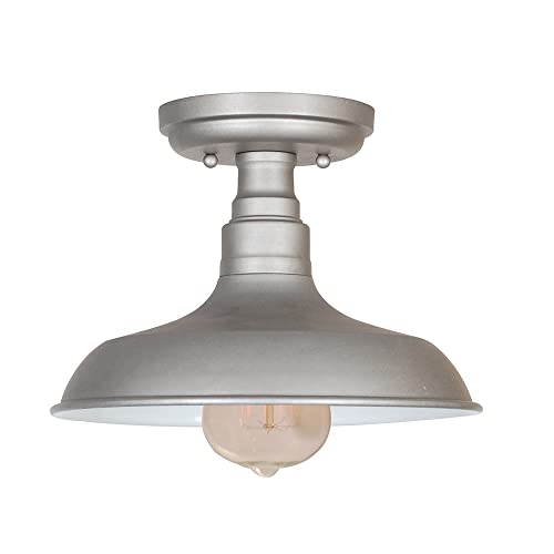 Image of Design House 519876 Kimball Industrial Farmhouse 1-Light Indoor Semi-Flush Ceiling Mount Light with Metal Shade for Kitchen Hallway Dining Room Bedroom, Galvanized Paint