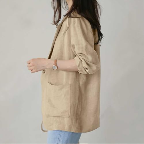 chouyatou Women's Business Casual Blazer Cotton Linen Office Loose Fit Notch Neck Open Front Jacket Coat4
